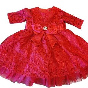 Rare Editions Baby Girls Formal Dress Red Sparkle Size 18 Months Holiday Outfit